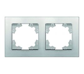 Двухместная горизонтальная рамка UNIVersal серия афина серебро еврослот A0044-S 