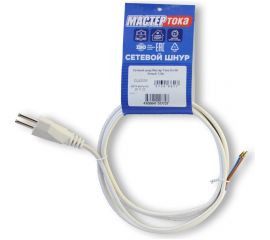 Сетевой шнур Мастер Тока ШВВПбм 2x0.75 белый, 6А, без заземления, 1,5м, плоская вилка СШ0035 