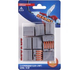 Соединительная 5-и проводная клемма REXANT с рычажком 0,08-4 мм2 серая 10 шт 06-0202-C10 