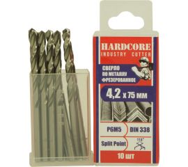 Сверло фрезерованное по металлу Industry cutter Р6М5, 4.2x75 мм, 10 шт Hardcore 146042 
