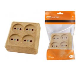 Четырехместная розетка TDM 2П открытой установки IP20 10A с защитными шторками сосна Ладога SQ1801-0421 