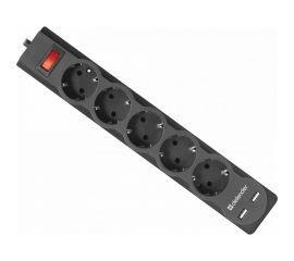 Сетевой фильтр Defender DFS 751 1,8 м, 5 розеток, 2xUSB, 2.1A 99751 