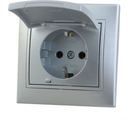 Розетка с заземлением и крышкой Lezard MIRA, керамика, со вставкой, металлик серый 701-1010-123 