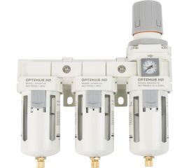 Блок подготовки воздуха 1/2"" трехступенчатый с влаго-маслоотделителем, регулятором и манометром hd Optimus AFFW4000-04 
