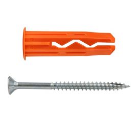 Универсальный нейлоновый дюбель ЕВРОПАРТНЕР оранжевый, multi pro, 10x40 мм, шуруп multi, потайная голова, неполная резьба, tx25, zn, 5x70 мм + бита tx, 6 шт. RB3 0143 