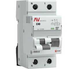 Дифференциальный автомат EKF DVA-6, 1P+N, 40А, 30мА, 6кА, AVERES SQ rcbo6-1pn-40C-30-a-av 