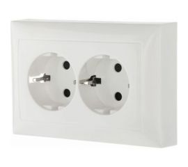 Двойная прямая розетка LK Studio с з/к, со шторками, белый 863704-1 