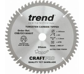 Пильный диск 190 мм 60 зубьев TREND CSB/CC19060T 