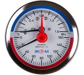 Термоманометр ЭКО-М Экомера с переходником на G1/2 осевой МД04-80-G-1,6МПа-160-ОИ 