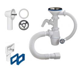 Бутылочный сифон ORIO 3 1/2x40, с одним отводом, с переливом пр??моугольным и круглым и гибкой трубой 40-40/50 Б-4511 