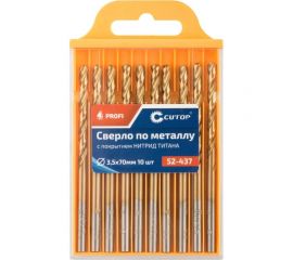 Сверло по металлу с титановым покрытием Profi 3.5x70 мм, 10 шт CUTOP 52-437 