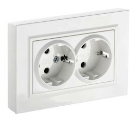 2-местная розетка IEK Brite рсш12-3-брб с заземлением, с защитными шторками, 16А, в сборе, белый BR-R24-16-K01-F 