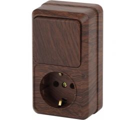 Блок: розетка с выключателем Intro Quadro вертикальный 16А-250В, IP20, открытая установка, венге, Б0053886 