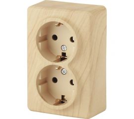 Розетка ЭРА 11-2206-11 2х2P E Schuko со шторками, 16A-250В, IP20, ОУ, Эксперт, сосна Б0020696 