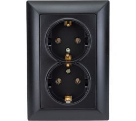 Розетка Intro Solo с заземлением двойная 2x2P+E Schuko, 16А-250В, IP20, СУ, антрацит, Б0053677 