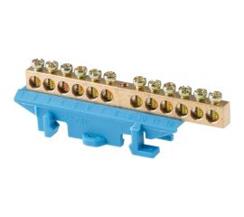 Нулевая N шина c изолятором ЮПИТЕР на DIN-рейку 6x9мм 12 групп большая стойка JP7209-04 