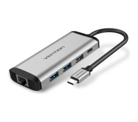 Сетевой адаптер Vention USB-C M/ Gigabit Ethernet RJ45 F/OTG хаб 3xUSB 3.0/PD TGDHB 