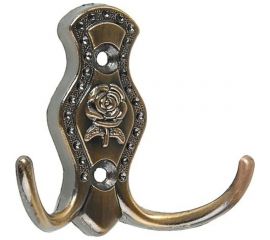 Мебельный крючок ТУНДРА, КМ214AB, двухрожковый, цвет бронза 3609791 