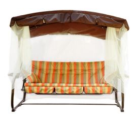 Садовые качели OLSA Турин 3-х местные, каркас коричневый, разноцветный, рисунок полоска с1334 