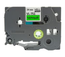 Лента Vell VL-751 (Brother TZE-751, 24 мм, черный на зеленом) для PT D600/2700/P700/P750/ PTE550/9700/P900 320043 