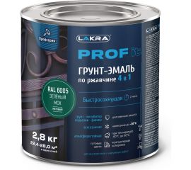 Грунт-эмаль по ржавчине 4 в 1 ЛАКРА prof it, быстросохнущая, зеленый мох, ral 6005, 2.8 кг ЛА-00001611 