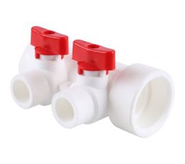 Коллектор PP-R со встроенными кранами и воздухоотводчиком Berke Plastik D40мм х D20мм на 2 выхода, красный, 3272-mnr-400220 