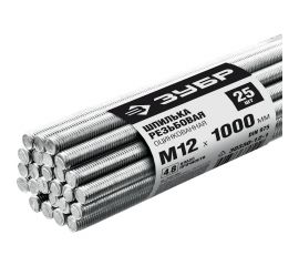 Резьбовая шпилька ЗУБР DIN 975, М12 x 1000 мм, класс прочности 4.8, оцинкованная, 25 шт. 30330-12-1 