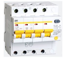 Автоматический дифференциальный выключатель тока IEK 4п 6.5мод. C 10A 30mA тип AC 4.5kA АД-14 ИЭК MAD10-4-010-C-030 
