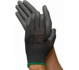 Нейлоновые перчатки с полиуретановым покрытием РУСОКО Нефрит, серые, 12 пар, размер 8/M 224140Ср 