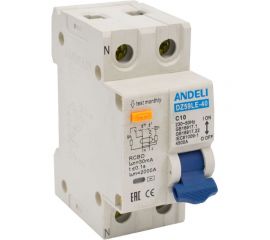 Дифференциальный автомат ANDELI DZ59LE-40 1P+N 10A 30mA х-ка С 4.5kA ADL02-051 