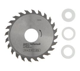 Диск пильный по дереву быстрый рез, 125x32 мм, 24 зуба, кольца на 22, 20, 16 мм ТУНДРА 7110519 