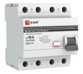 Устройство защитного отключения EKF ВД-100 4P 40А/30мА, тип А PROxima SQelcb-4-40-30-e-a-pro 