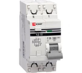 Дифференциальный автомат EKF PROxima АД-32, 1P+N, 25А/100мА, 4,5кА, SQ DA32-25-100-pro 