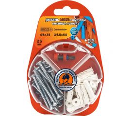 Дюбель ЕВРОПАРТНЕР MULTI plug 6x25 + шуруп MULTI универсальный, пот. головка, неполная резьба, ZN RB2 0133 