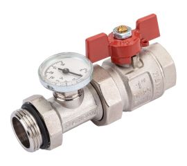 Кран Uni-Fitt НВ 1"" с разъёмным соединением и термометром для коллекторных групп, полнопроходной, бабочка 118T4000 