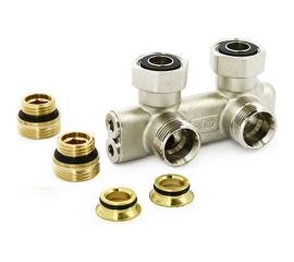 Угловой узел Uni-Fitt перекрёстный, НВ 3/4"" х 3/4""ЕК, радиаторный, с вентилями, ниппелями и адаптерами 197N3011 