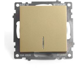 Механизм 1-клавишного выключателя c индикатором STEKKER 250в, 10а, серия катрин, золото, gls10-7101-08, 49215 