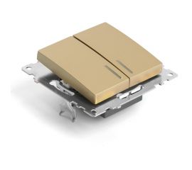 Механизм 2-клавишного выключателя c индикатором STEKKER 250в, 10а, серия катрин, золото, gls10-7102-08, 49217 