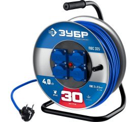Силовой удлинитель ПВС ЗУБР на стальной катушке 3x2.5 30м 55102-30 