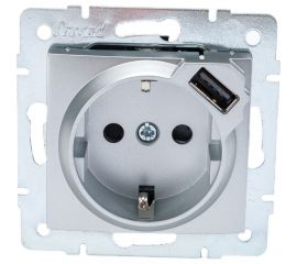 Розетка + USB разъём Lezard, KARINA, с заземлением, матовое серебро, 707-4388-181 