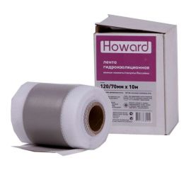 Гидроизоляционная лента для ванной и бассейнов HOWARD 120мм х 70мм х 10м, серая ЦБ-00002660 