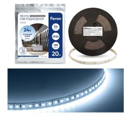 Светодиодная лента FERON LS520 стабилизированная, 120SMD(2835)/м 9.6Вт/м 24V 20000х10х1.22мм 6000К 41278 