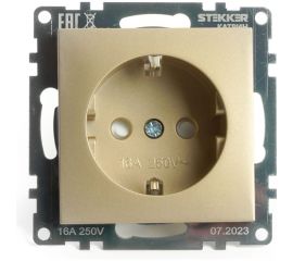 Механизм 1-местной розетки STEKKER с защитной шторкой, с заземлением, 250в, 16а, серия катрин, золото, gls16-7110-08, 49224 