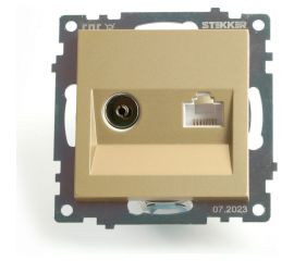 Механизм розетки STEKKER tv + компьютерная rj-45, серия катрин, золото, gls00-7106-08, 49230 