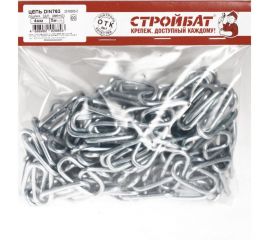 Цепь Стройбат DIN 763, длинное звено, 4 мм, белый цинк, 5 м 261640 