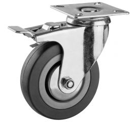 Колесо поворотное с тормозом (100 мм; г/п 65 кг; резина/полипропилен) ЗУБР 30956-100-B 