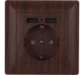 Розетка Intro Solo с заземлением P+E Schuko со шторками, 16А-250В + 2хUSB, IP20, СУ, венге, Б0053719 