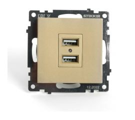 Механизм 2-местной usb розетки STEKKER 250в, 2,1а, серия катрин, золото, gls10-7115-08, 49229 