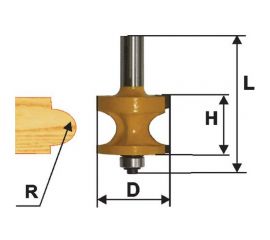 Фреза кромочная полустержневая (22.2х25.4 мм; R 4.8 мм; хвостовик 12 мм) по дереву Энкор 10556 