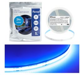 Светодиодная LED лента FERON LS530 COB 320SMD(2110) 8Вт/м 24V 5000x8x1.8мм IP20, синий 48267 